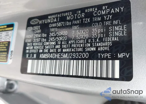 2021 Hyundai Palisade Sel from USA, damaged, VIN KM8R4DHE5MU293200
